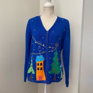 Bobbie Bell Royal Blue Zip Front Christmas Cardigan